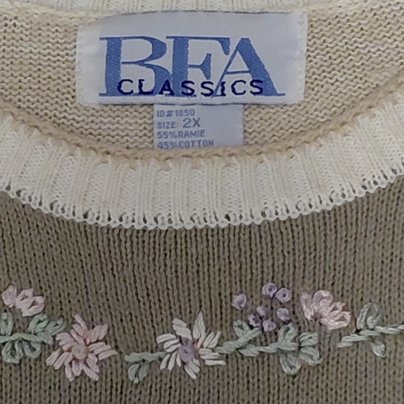 Vintage BFA Classics Floral Embroidered Knit Top Ramie And Cotton 2X Handwash - Picture 6 of 10